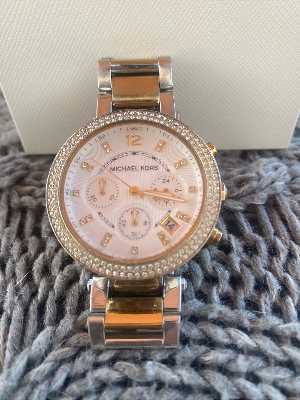 Michael Kors Two-Tone Silver and Gold Crystal-Accent Chronograph Watch!